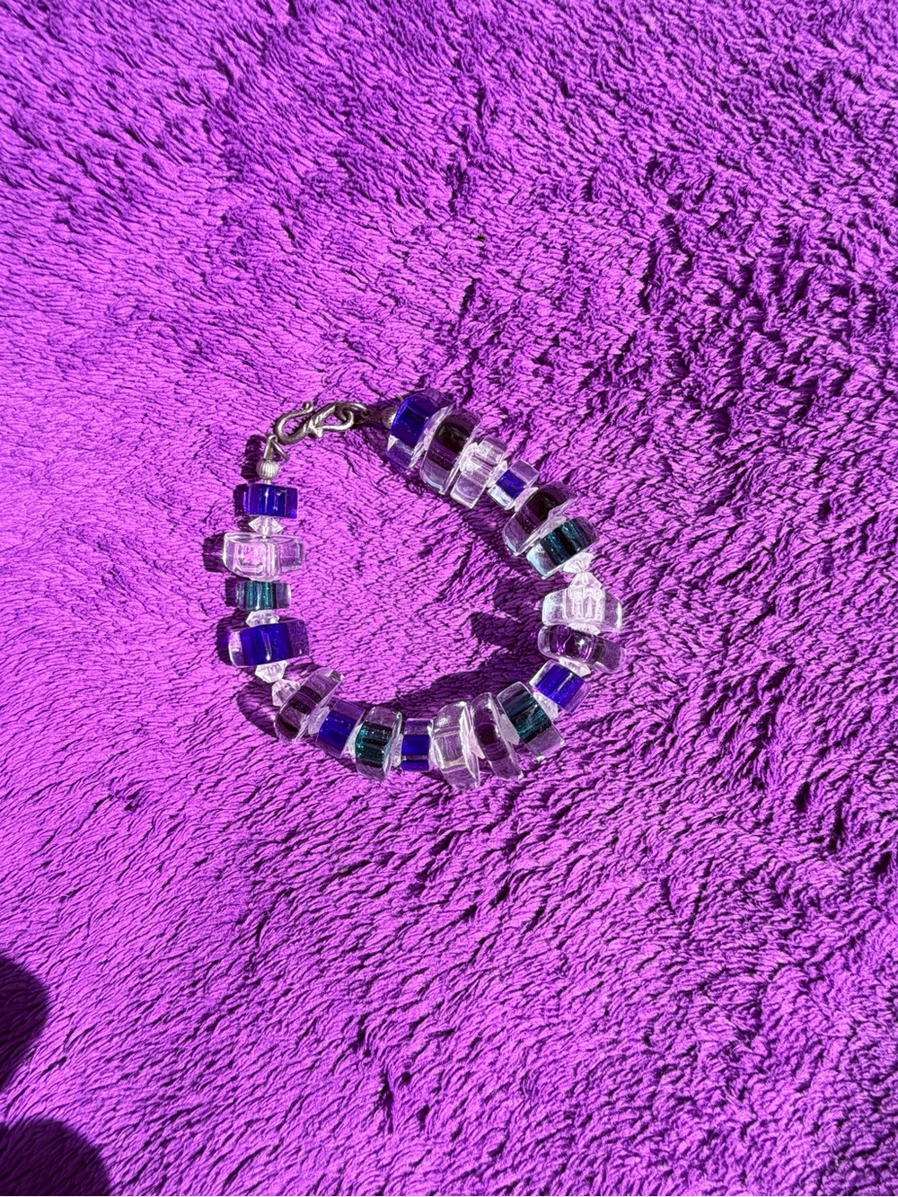 Blue, Purple, Teal, & Clear Acrylic Beaded Bracelet with Sterling Silver clasp